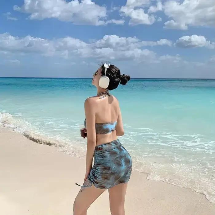 Nouveau Maillot de Bain Femme 2025 – Ensemble Trois Pièces Sensuel Amincissant Style Jupe