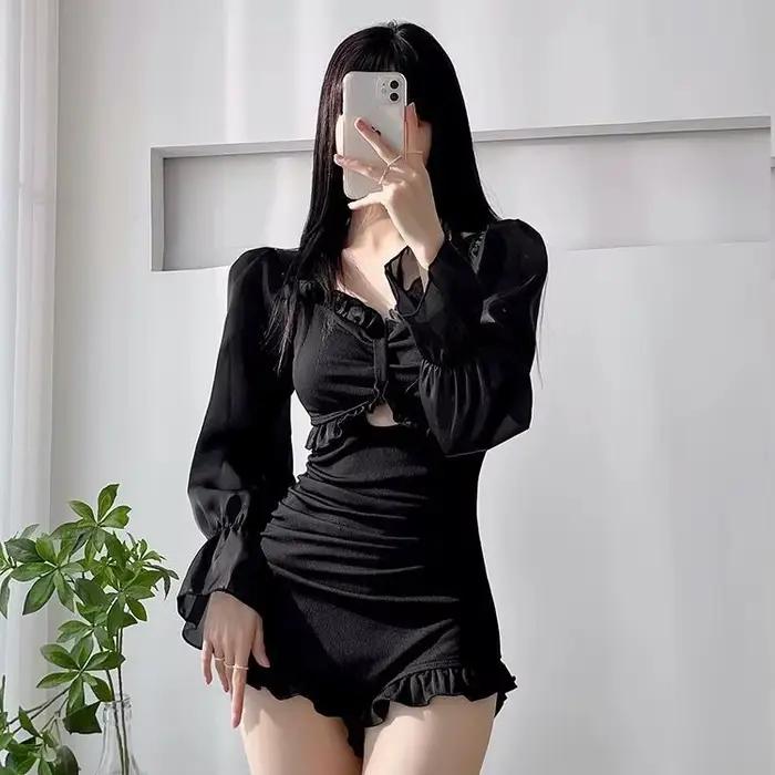 Nouveau maillot de bain à manches longues pour femmes minceur et trempage conservateur dans les sources chaudes une