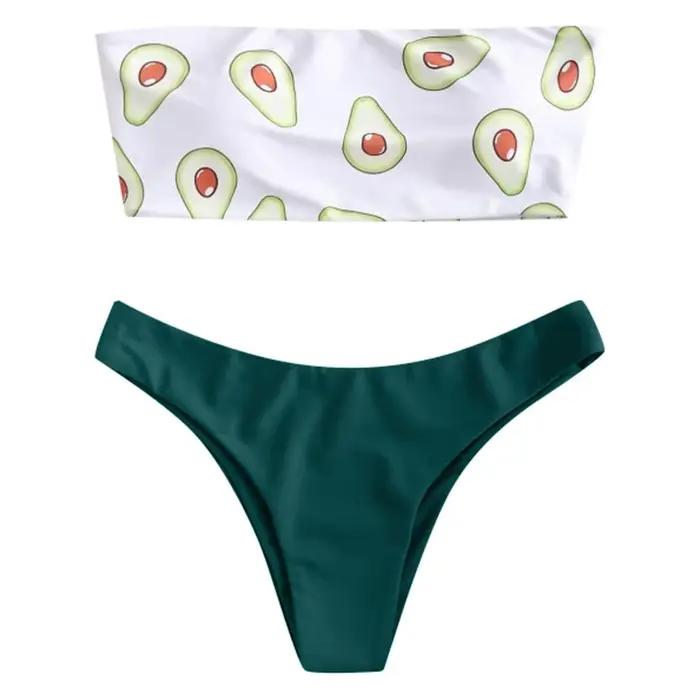 Maillot de bain deux pièces imprimé avocat sexy pour femme, ensemble bikini sans bretelles, style jeune bohème, pour plage, piscine et vacances