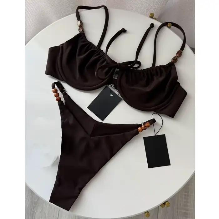 Nouveau maillot de bain sexy marron à lacets au dos