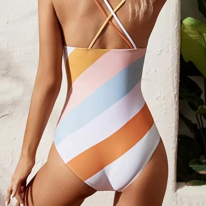 Nouveau maillot de bain une pièce de Sport rayé pour femmes maillots