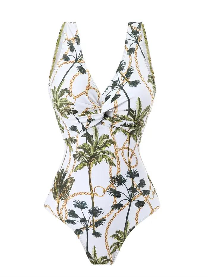 Ensemble de maillot de bain une pièce pour femme avec imprimé cocotier