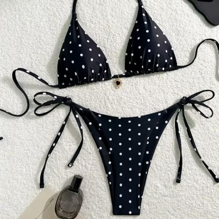 Ensemble de bikini sexy noir blanc à pois maillot de bain 2 pièces pour femme