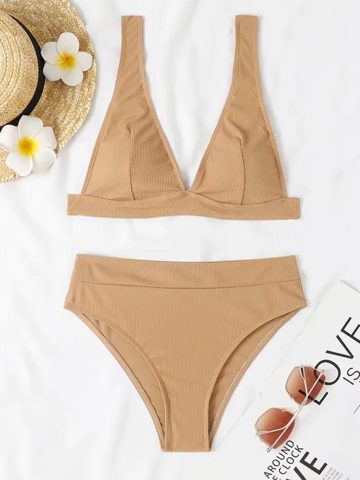 Bikini solide femme polyester élasthanne rembourré ensemble de plage style junior occassions estivales vacances famille amis