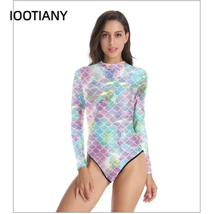 Maillot de bain une pièce à manches longues pour femme adulte, sirène, impression 3D, cosplay costumes, baignade, plages, événements spéciaux