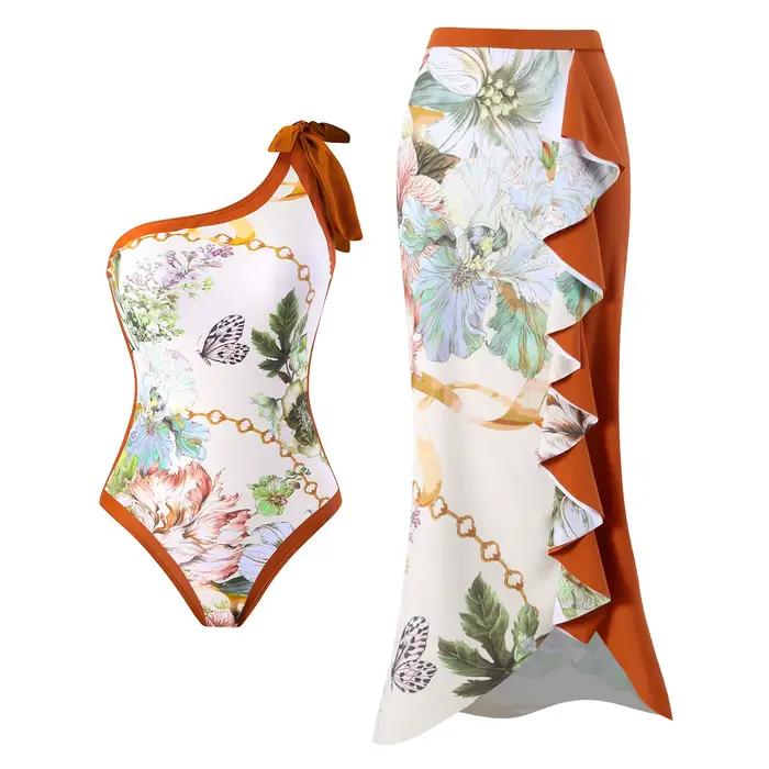 Maillot de bain asymétrique 2026 avec jupe longue