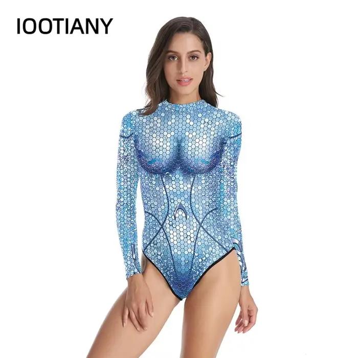 Maillot de bain une pièce à manches longues pour femme adulte, sirène, impression 3D, cosplay costumes, baignade, plages, événements spéciaux