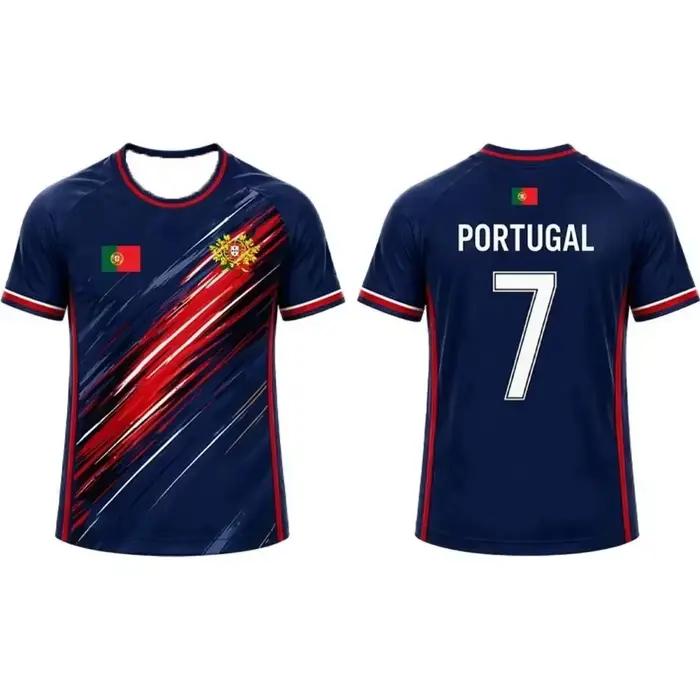 Maillot de football Portugal 2026 pour hommes, femmes et enfants – T-shirt rayé imprimé 3D respirant et à séchage rapide pour l'entraînement sportif