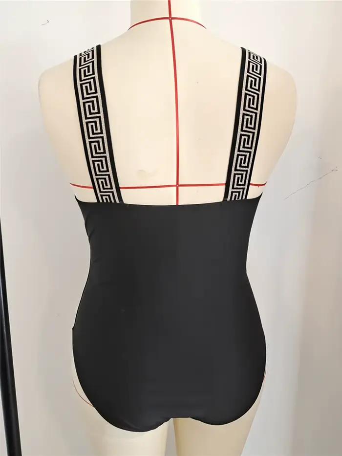 Maillot de bain une pièce grande taille imprimé et sans dos, tailles 0XL à 3XL, pour femme, V7356