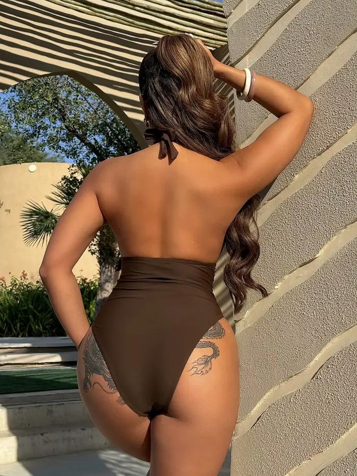Maillot de bain une pièce marron uni pour femmes