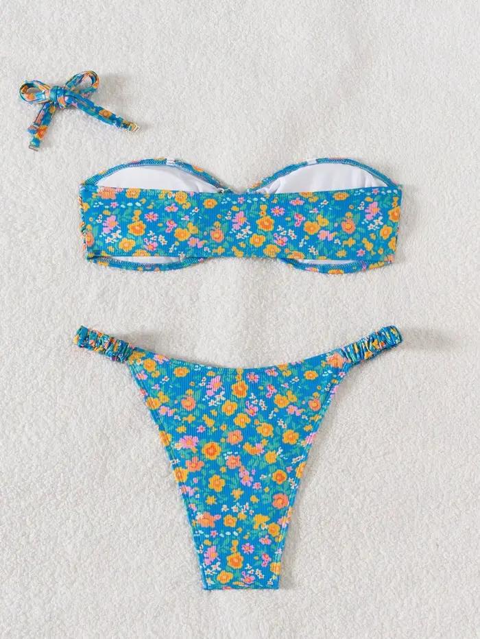 Sexy Bandeau Bikini 2025 femmes métal Ringt lié plissé Push Up Micro maillot de bain brésilien plage