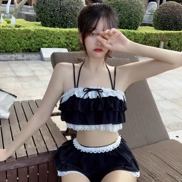Ensembles de bikini femmes Kawaii fille Design tendre adolescents mince Chic Летка plage Simple Feminino quotidien volants japon Style Cool Sexy