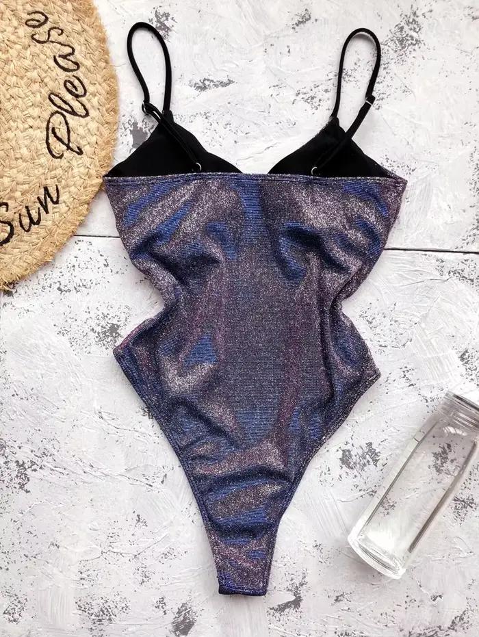 Nouveau Sexy paillettes une pièce maillot de bain pour les femmes Bling-bling découpé