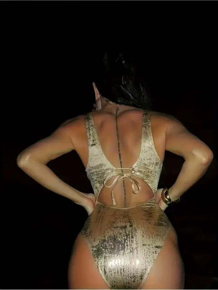 Maillot de bain une pièce doré métallisé brillant pour femme