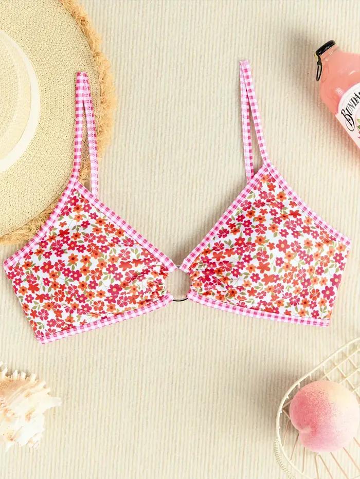 Rose rouge fleur imprimé Bikini ensemble femmes 2025 été nouveau taille haute 2 pièces maillot de bain col en v
