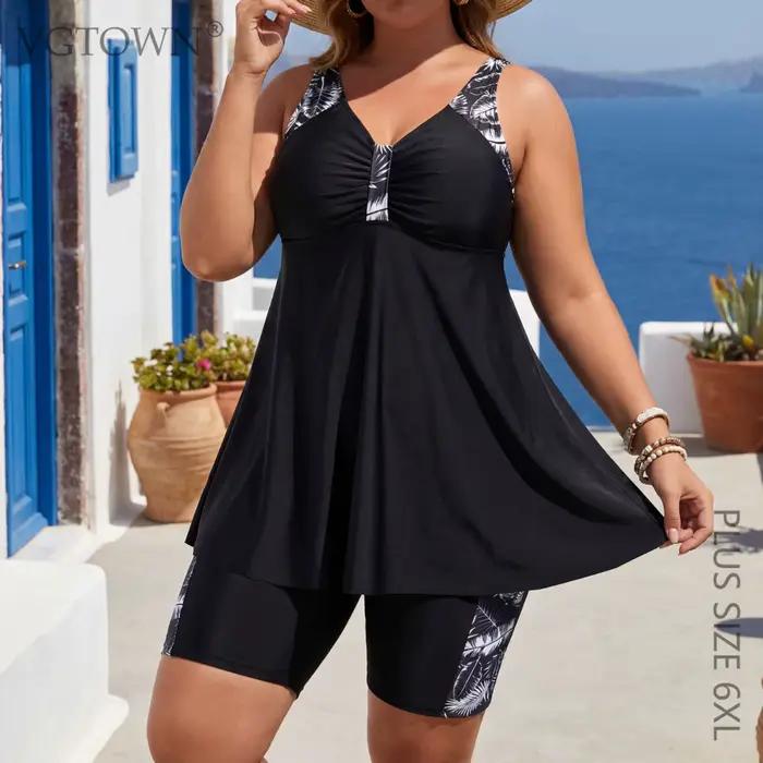 Nouveau Maillot de Bain Tankini Grande Taille Femme 2 Pièces Motif Imprimé Halter Polyester Élasthanne Occasions Spéciales Plage Piscine Activités Aquatiques