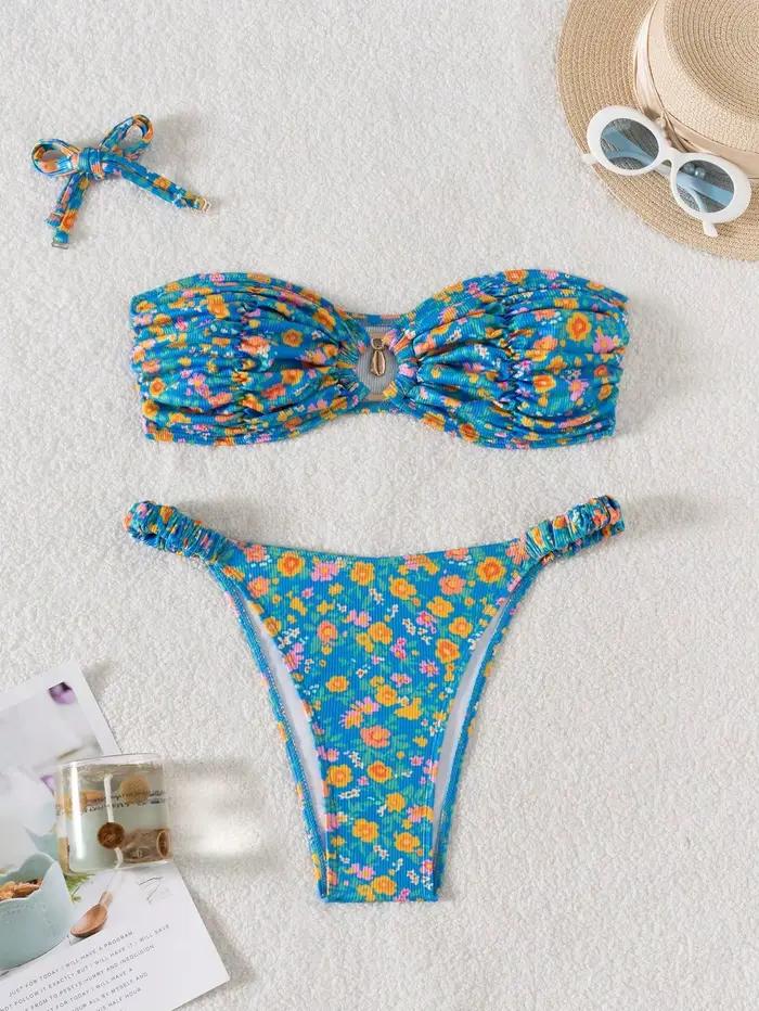 Sexy Bandeau Bikini 2025 femmes métal Ringt lié plissé Push Up Micro maillot de bain brésilien plage