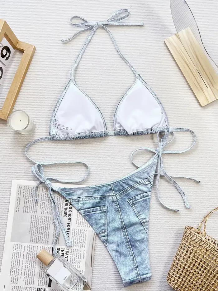 Sexy Denim imprimé Bikinis femme été 2026 Push Up Bikini ensemble maillot de bain deux pièces string maillots