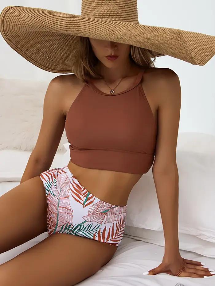 Taille haute Bikini 2025 maillot de bain femme col haut maillots