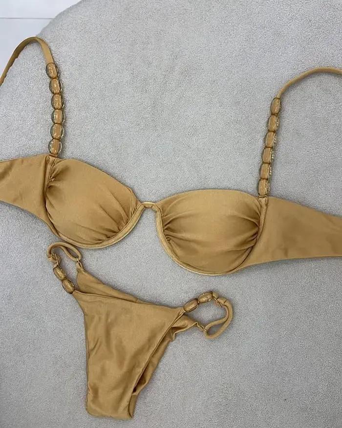Ensemble de bikini sexy 2026 taille haute imprimé doré pour femme
