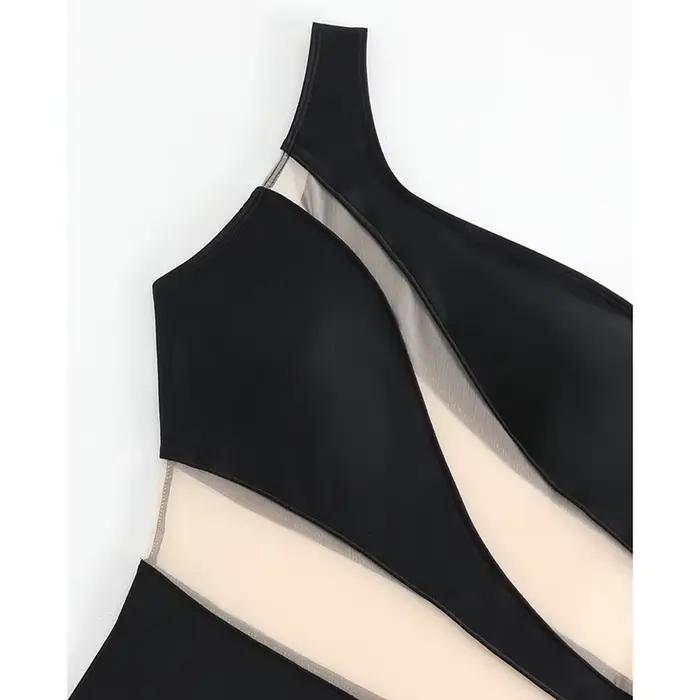 Maille Patchwork voir à travers maillot de bain femmes Sexy une épaule maigre une pièce