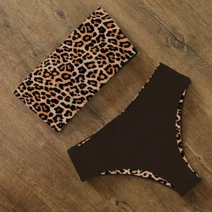 Bikinis réversibles femmes maillot de bain bandeau dos croisé licou maillot de bain imprimé taille haute maillot de bain Femme maillot de bain été