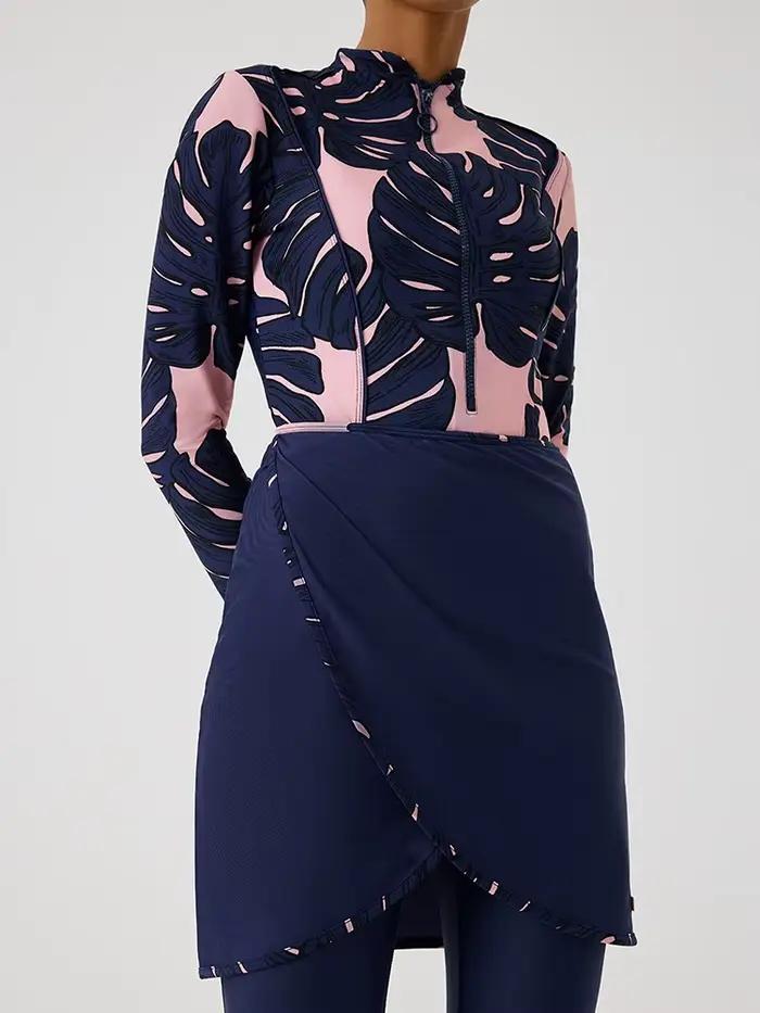 Burkini islamique à manches longues pour femmes, maillot de bain musulman, hijab, pantalon, haut léopard, modeste, ensemble de 3 pièces
