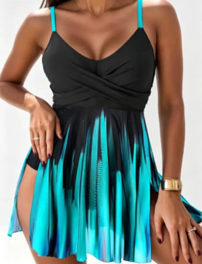 Maillot de bain une pièce amincissant noir dégradé turquoise 2373 pour femme