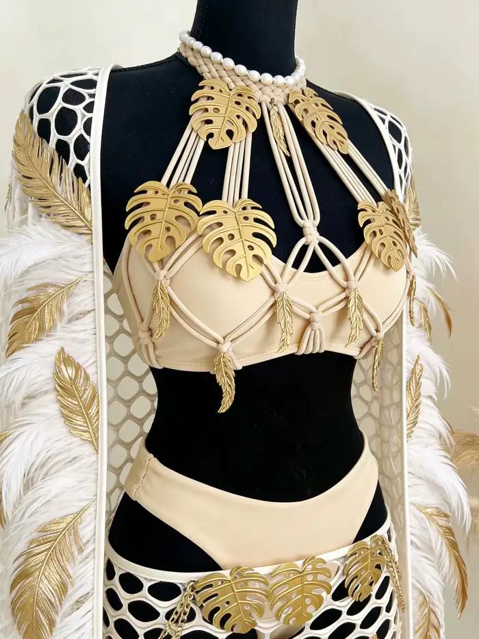 Sexy haute Nick Bikini femmes perles 3 pièces maillots de bain jupe soutien-gorge Mini