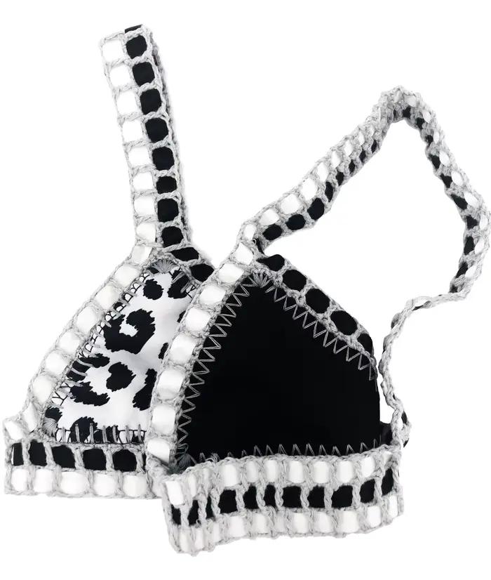 Reversible imprimé léopard Crochet Bikini ensemble String noir Bikinis Maillot De Bain Femme luxe Maillot De Bain brésilien Maillot De Bain