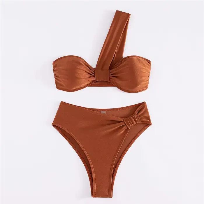 Marron une épaule Bikini taille haute Sexy maillot De bain femmes 2026 maillots