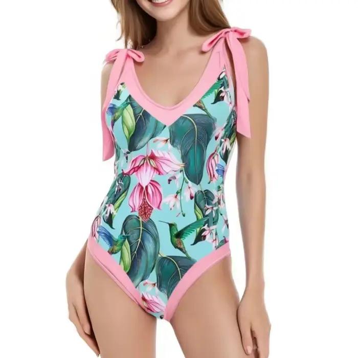 Maillot de bain à volants à bretelles vertes pour femmes