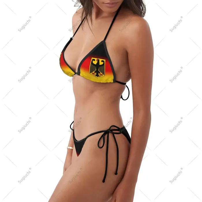 Ensemble de maillots de bain bikini drapeau allemand pour femmes et filles, tenue de plage trois pièces, maillot de bain sexy pour femme
