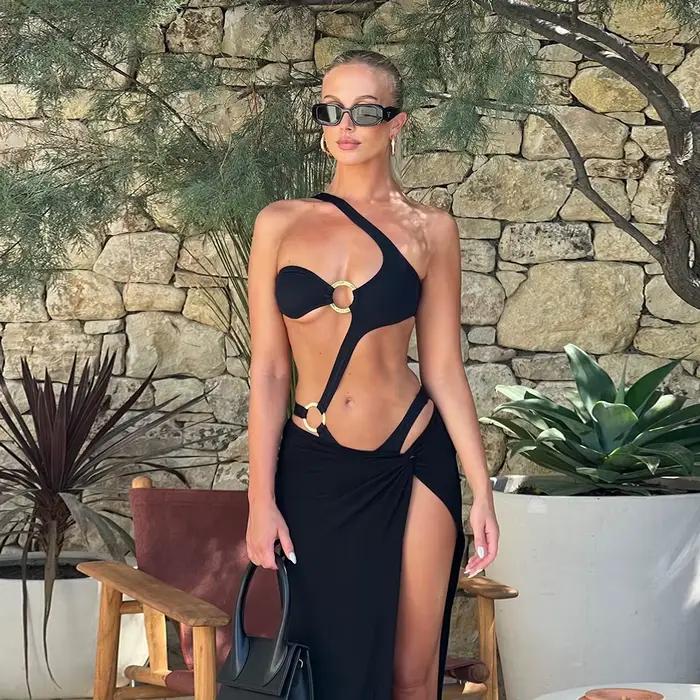 Deux pièces femmes une épaule 2025 Push-Up rembourré soutien-gorge noir maillot de bain maillots