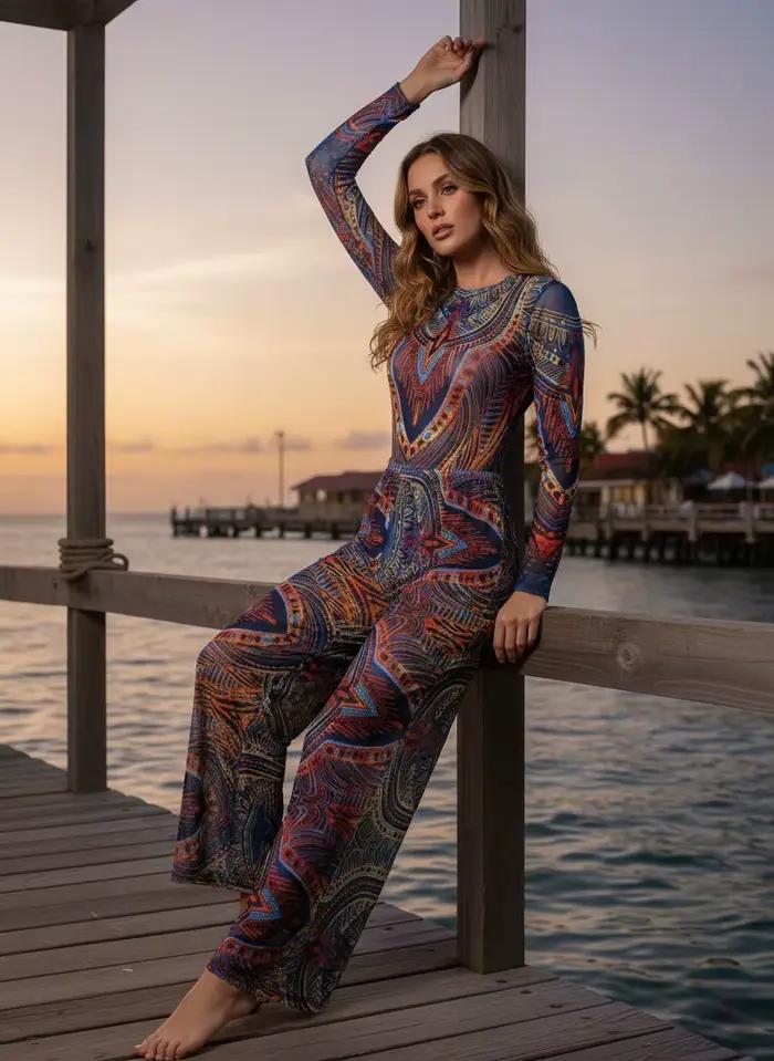 Maillot de bain une pièce à manches longues pour femme UPF 50+ avec pantalon