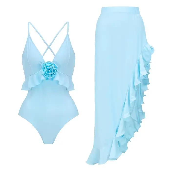 Nouveau Maillot de Bain 2026 Design Haut de Gamme 2 Pièces Imprimé Floral Volants Amincissant Vacances Sexy