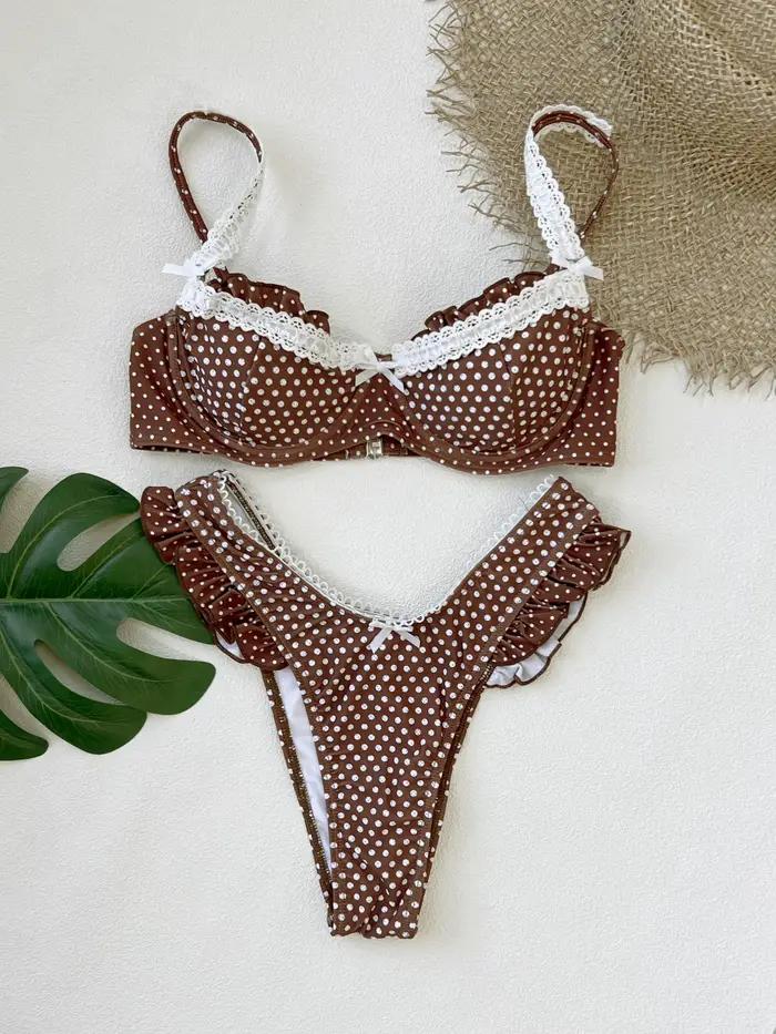 Mode à volants Bikini femmes taille basse Slipt maillot de bain dame Sexy Push Up Biquini maillots