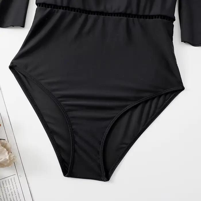 Maillot de bain une pièce uni à volants pour femme