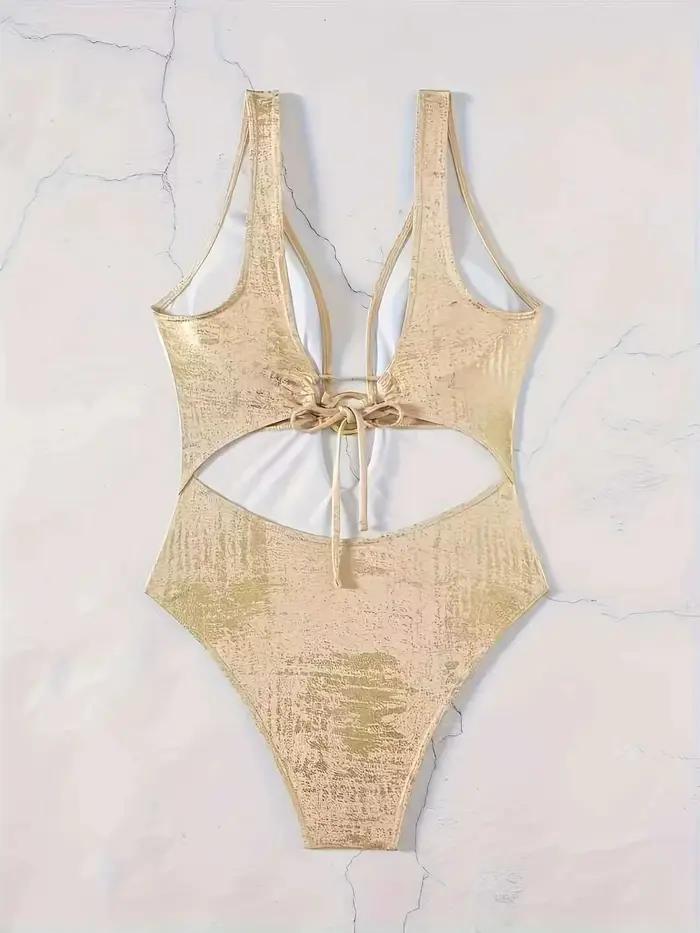Maillot de bain une pièce doré métallisé brillant pour femme