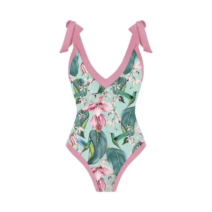 Maillot de bain à volants à bretelles vertes pour femmes