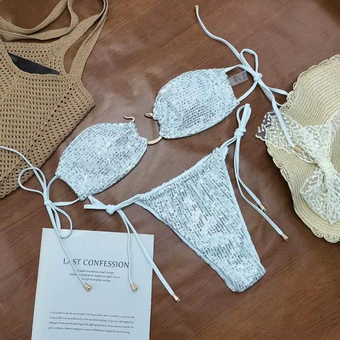 Ensemble de bikinis deux pièces brillants pour femmes