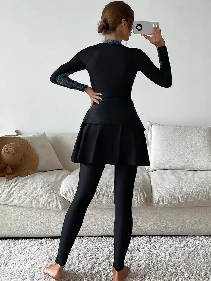 Burkini islamique à manches longues pour femmes, maillot de bain musulman, hijab, pantalon, haut léopard, modeste, ensemble de 3 pièces