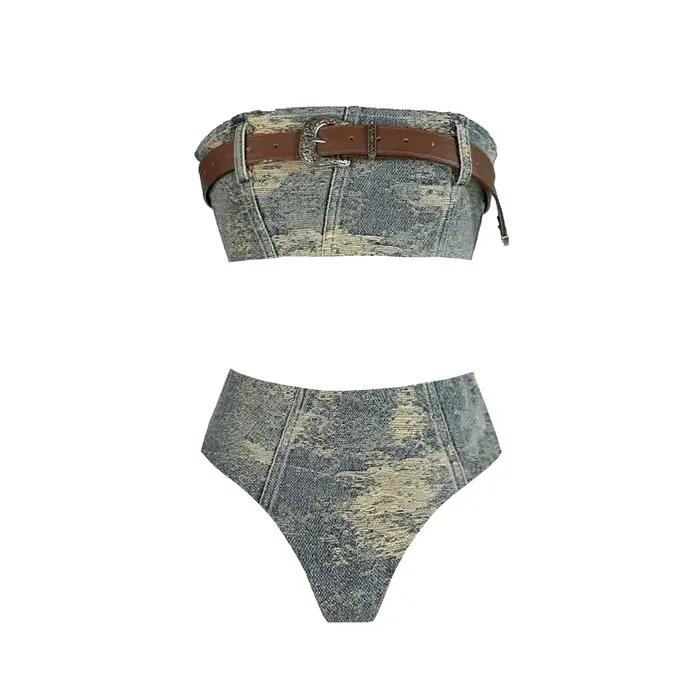 Maillot de Bain Bandeau Femme SupBora Coupe Haute Tenue de Plage Monokini Polyester Élasthanne Occasions Plage Piscine Activités Aquatiques ```