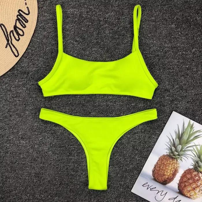 Maillot de bain femme jaune néon vert sexy uni push-up micro bikini 2026 brésilien été plage string biquini