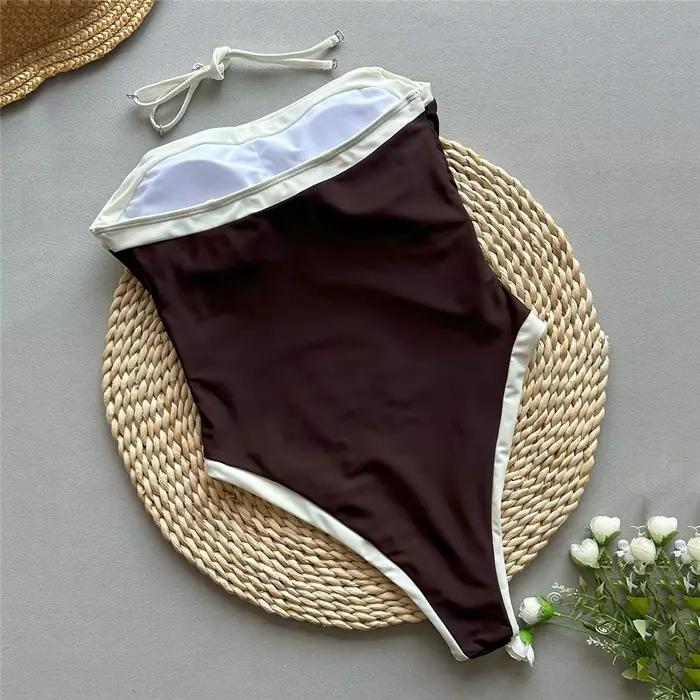 Maillot de bain sexy sans bretelles marron pour femmes