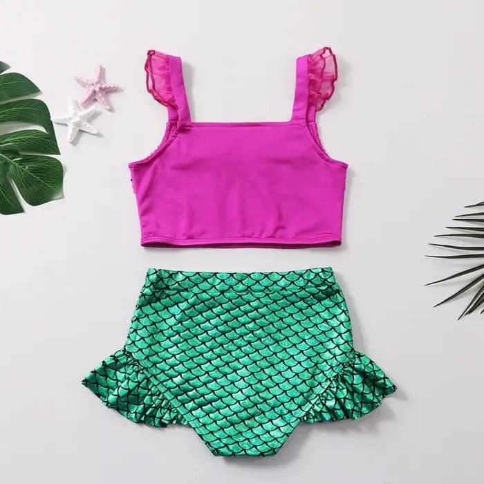 Sirène violet mignon maillot de bain pour filles bébé maillot de bain princesse Bikini femmes deux pièces vêtements pour enfants plage troncs couronne