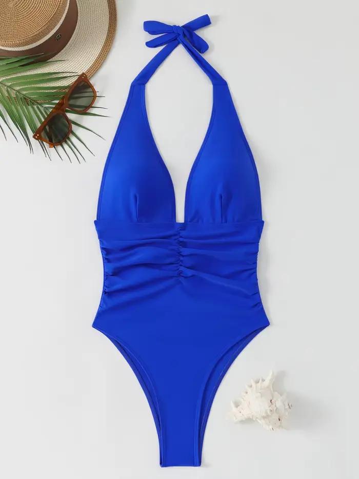 Maillot de bain une pièce sexy pour femmes avec col licou, plongeant, dos nu, polyesters et élasthanne pour nageurs, plage et activités estivales