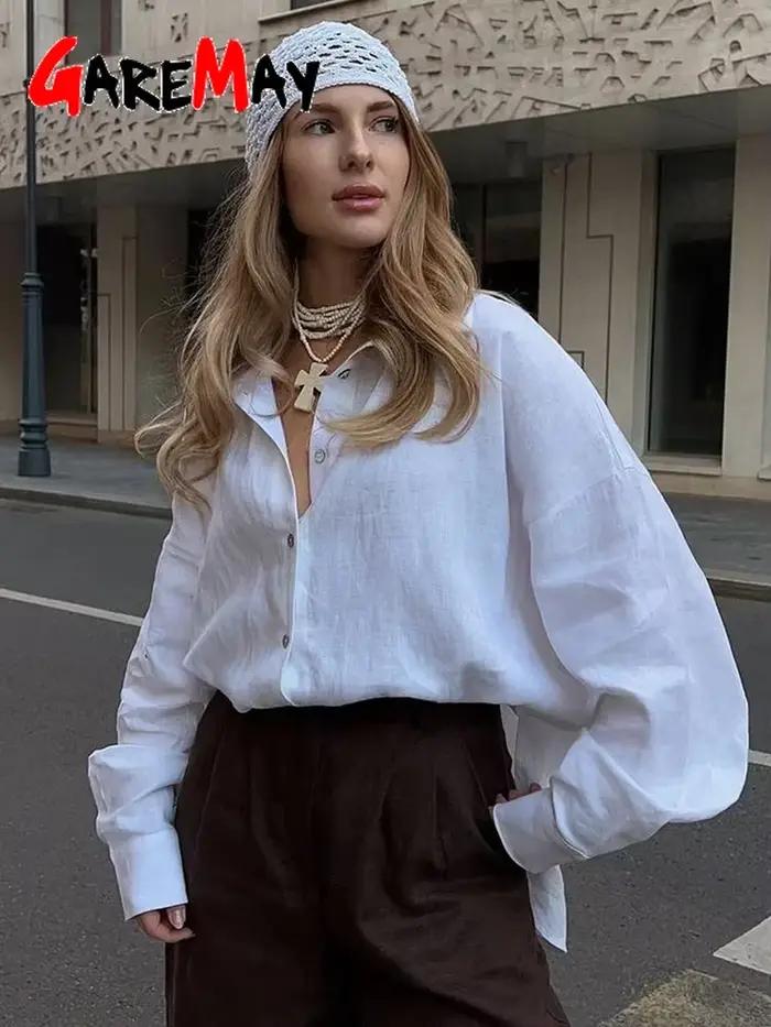 Chemise en lin à manches longues pour femmes, chemisier surdimensionné, col haut basique, coton, élégant, rose, vintage, printemps
