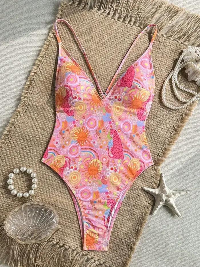 Maillot de bain une pièce sexy rose à imprimé floral pour femme 2026