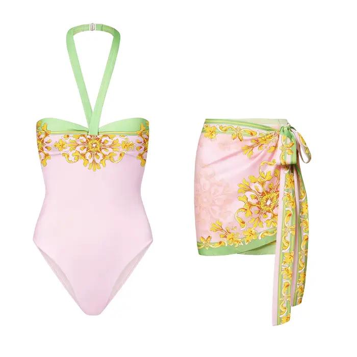 Maillot de bain une pièce femme avec jupe style halter amincissant pour plage fête détente quotidienne bronzage et spa